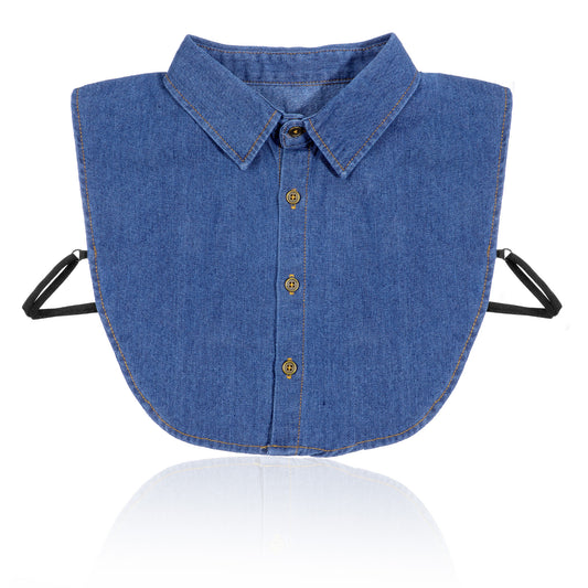 Molain Denim Detachable Collar, Dickey Half Blouse Fake Collar Removable Decorative Collar Accessory with Buttons for Women