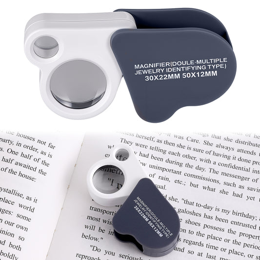 JIYIN 30X 50X Jewelers Loupe Magnifier Glasses, Pocket Foldable Jewelry Loop Magnification for Coin Diamonds Gems Jewelry Stamps Close Work
