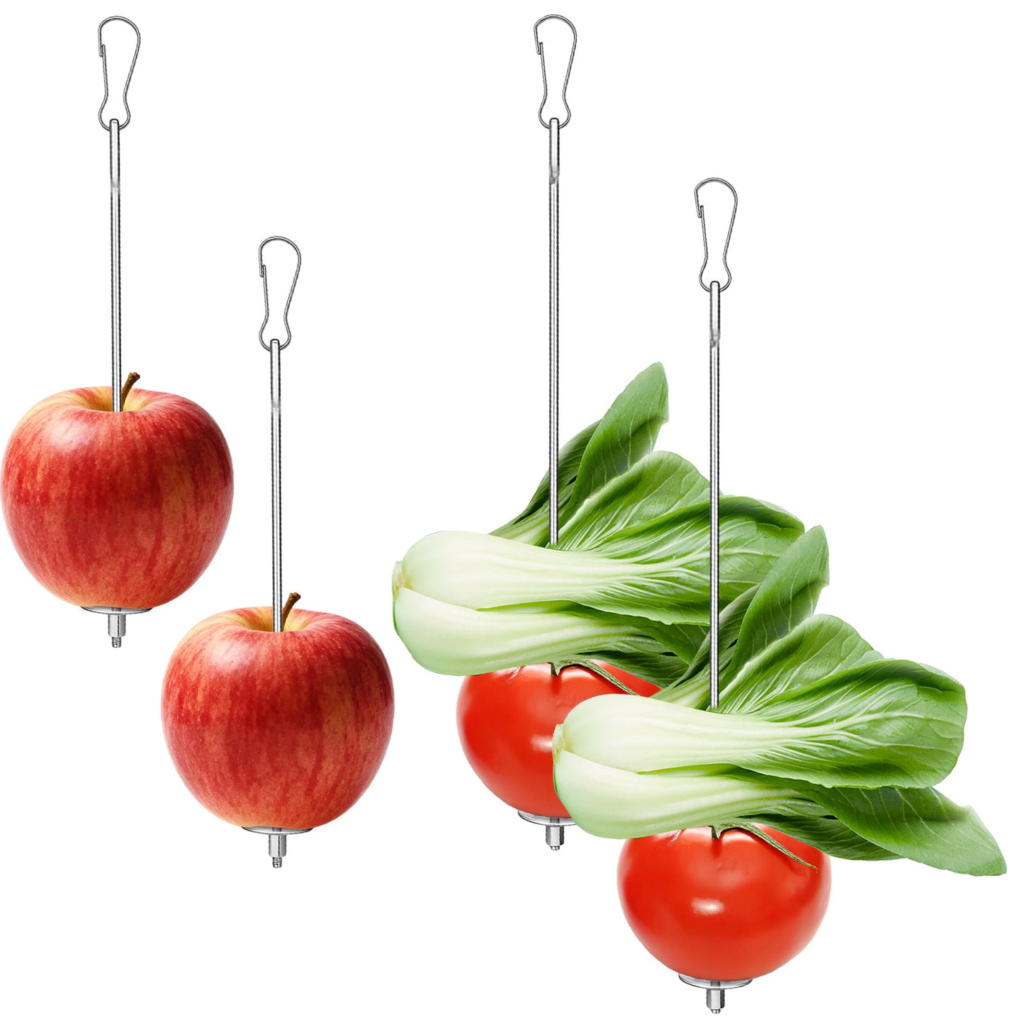 WJIAAA 4PCS Bird Cage Food Holder, Stainless Steel Bird Feeder for Cage with Hook, 22cm/17cm Parrot Fruit Skewers, 2 Sizes Hanging Foraging Toy for Macaw Parakeet Parrot Budgie