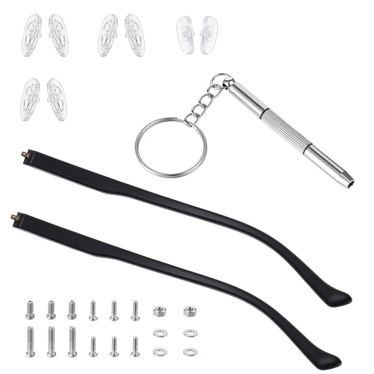 HJZHII 1 Pair Glasses Arm Replacement, Black Glasses Repair Kit with Screws Washers Screwdriver Nose Pads Eyeglass Arms Legs Replacement Temple Arms 6mm for Glass Sunglasses Convex Single Teeth 1.2mm