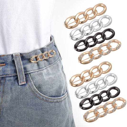 MBAIYO 8Pcs Pant Waist Tightener Clip, Adjustable Jeans Button No Sew Detachable Button Pins No Sew Instant Decorative Waist Buckle for Waist Women Loose Jeans Pants Skirts Sleeves