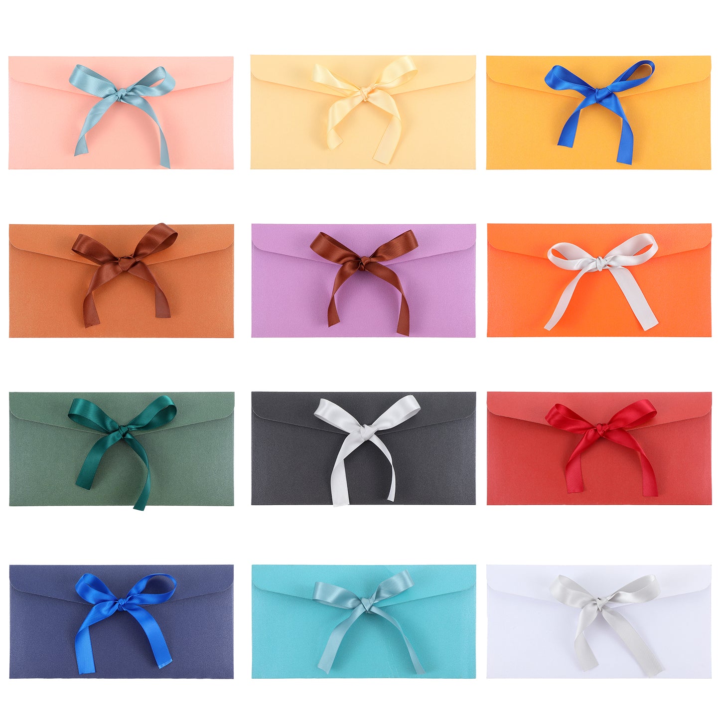 Yuanchu 12Pcs Colourful Envelopes, Gift Envelopes Money Envelopes with Ribbons Vintage Gift Card Envelopes for Wedding Birthday Invitations Greeting Cards Postcards Gifts