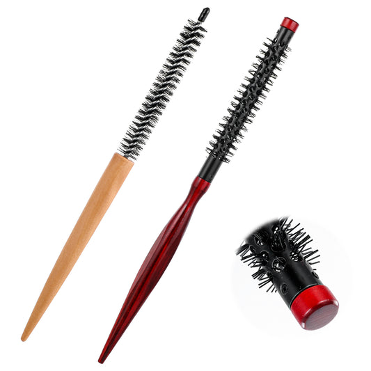 JIYIN 2 Pcs Small Round Brush, Mini Hair Round Wood Brush Mustache Brush Roller Brush For Blow Drying Curling Brush For Short Hair Portable Circular Hairbrush Hairdressing Brushes For Women And Men