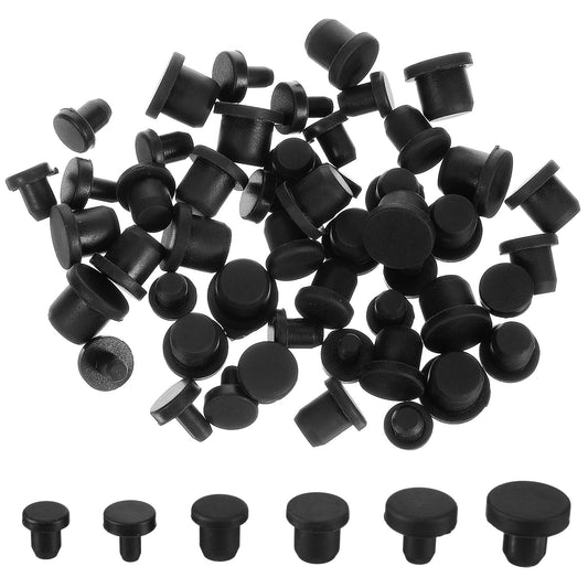 LIQWEI 70 Pcs 7 Sizes Silicone Hole Plug, Silicone Plugs Black Waterproof T-Type Round Caps, Solid Stopper Rubber Hole Plugs for Sealing Pipe Holes Test Tube Plug
