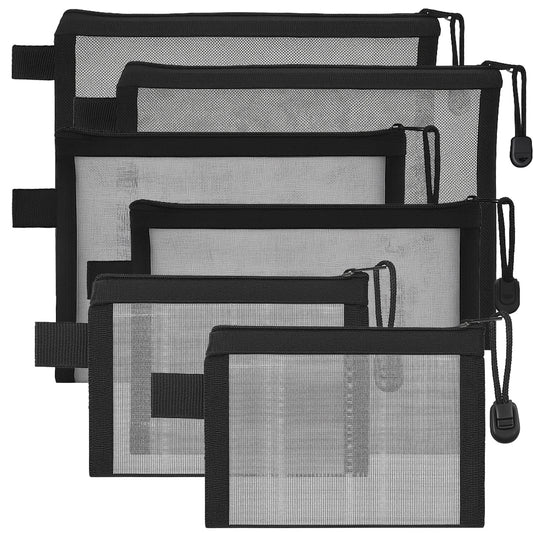 LXUEJIE 6 Pack Small Mesh Pouch, Zipper Mesh Makeup Bags for Purse, Travel Toiletry Organizer Pouches for Diaper Bag, Clear Breathable Cosmetic Bags for Toiletries & Accessories, Black