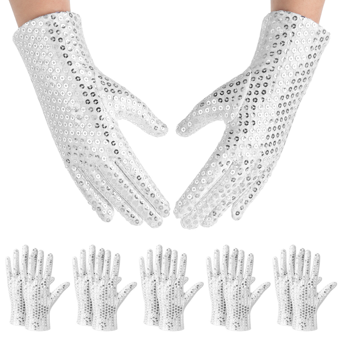 SULIKJHUI 5 Pairs Sequin Gloves, Mesh Glitter Gloves