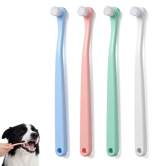 HJZHII 4pcs Small Dog & Cat Toothbrush, Pet Toothbrush Mini Head Soft Tooth Brush Deep Clean Puppy Tooth Brushing Kit for Small to Large Dogs Cats Portable Travel Friendly and Easy to Use