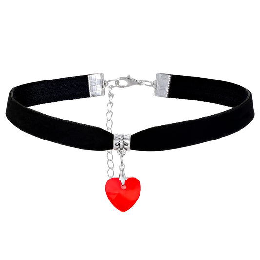JIYIN Black Heart Choker Necklace For Women, Classic Velvet Heart Chokers Adjustable Gothic Necklace For Women Party Jewelry Valentine's Day Halloween Cosplay(Red)
