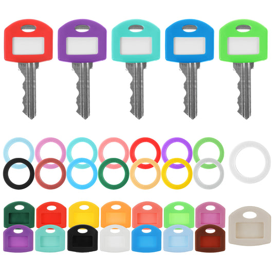 LXUEJIE 30Pcs Colored Silicone Key Covers Caps Set with Blank Printed Label, Key Tags Color Identifiers for House Keys 2 Styles Key Tags Fit Key Protectors for Easy to Classify