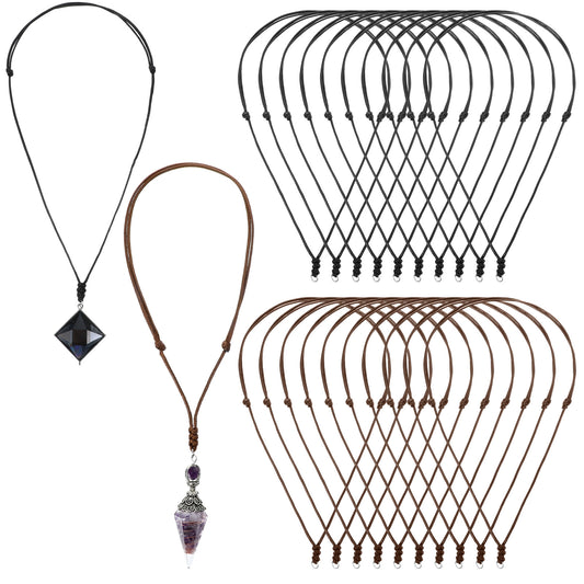 BOHUIZ 20Pcs Vintage Adjustable Rope Necklace Cord, 1.5mm Double Knotted Handmade Craft Necklaces With Metal Ring for Hanging Pendants Jewelry Making Black Brown Cord Necklace for Men Women