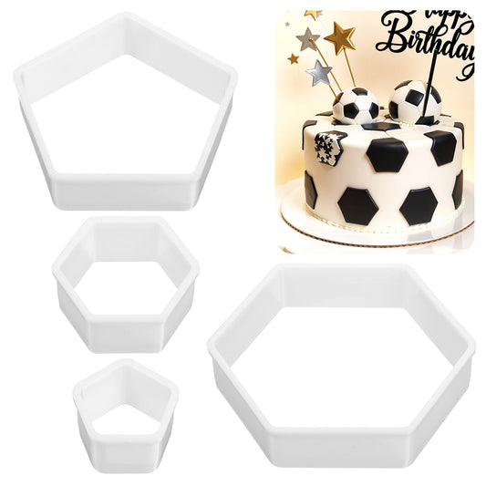 MBAIYO Soccer Cookie Cutter Set, 4pcs Hexagon Geometric Cookie Biscuit Cutters 4 Sizes Football Cake Decorations Cutter Baking Stencil for Fondant Biscuits Cupcake Toppers Party