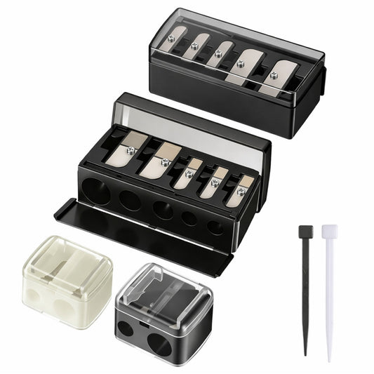 HJZHII 4 Pcs Eyeliner Sharpener, 2 Holes Makeup Sharpener 5 Holes Eyebrow Pencil Sharpeners Compact Cosmetic Pencil Sharpeners for Various Sizes of Eyebrow Pencils Eyeliner Lip Liner