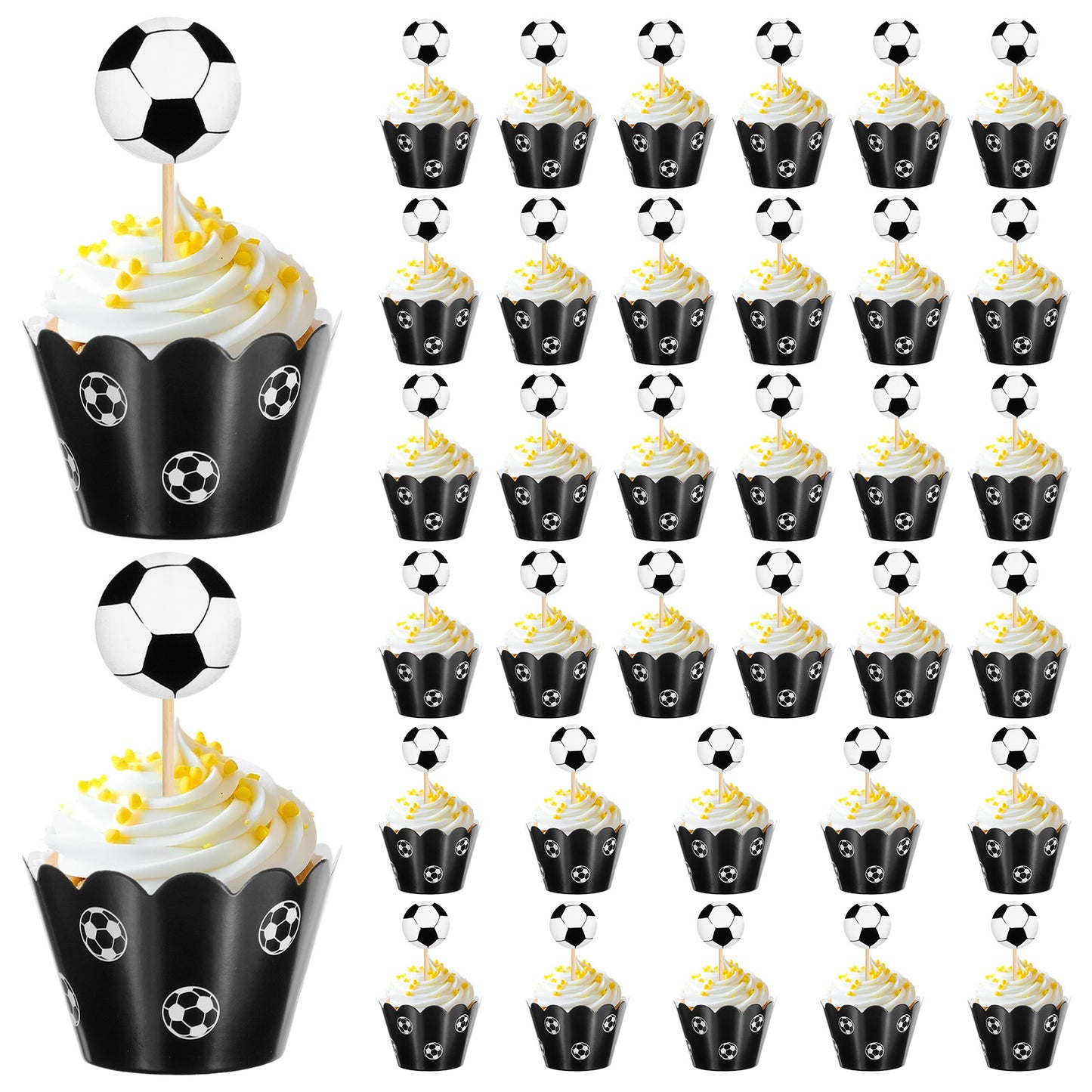 JIYIN 36Pcs Soccer Ball Cupcake Toppers, Sports Theme Football Cupcake Picks, Double Sided Printing Football Cake Topper for Soccer Theme Baby Shower Birthday Party Cake Decorations Supplies