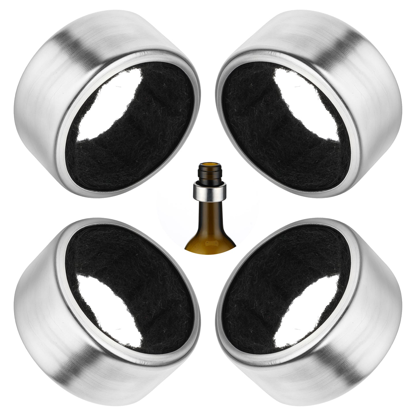 Yuanchu 4Pcs Stainless Steel Wine Drip Collars, Wine Bottle Top Drip Rings Wine Drop Ring Catcher with Detachable Felt Liner Leakproof Ring Drip Stoppers Small Wine Accessories for Kitchen and Bar