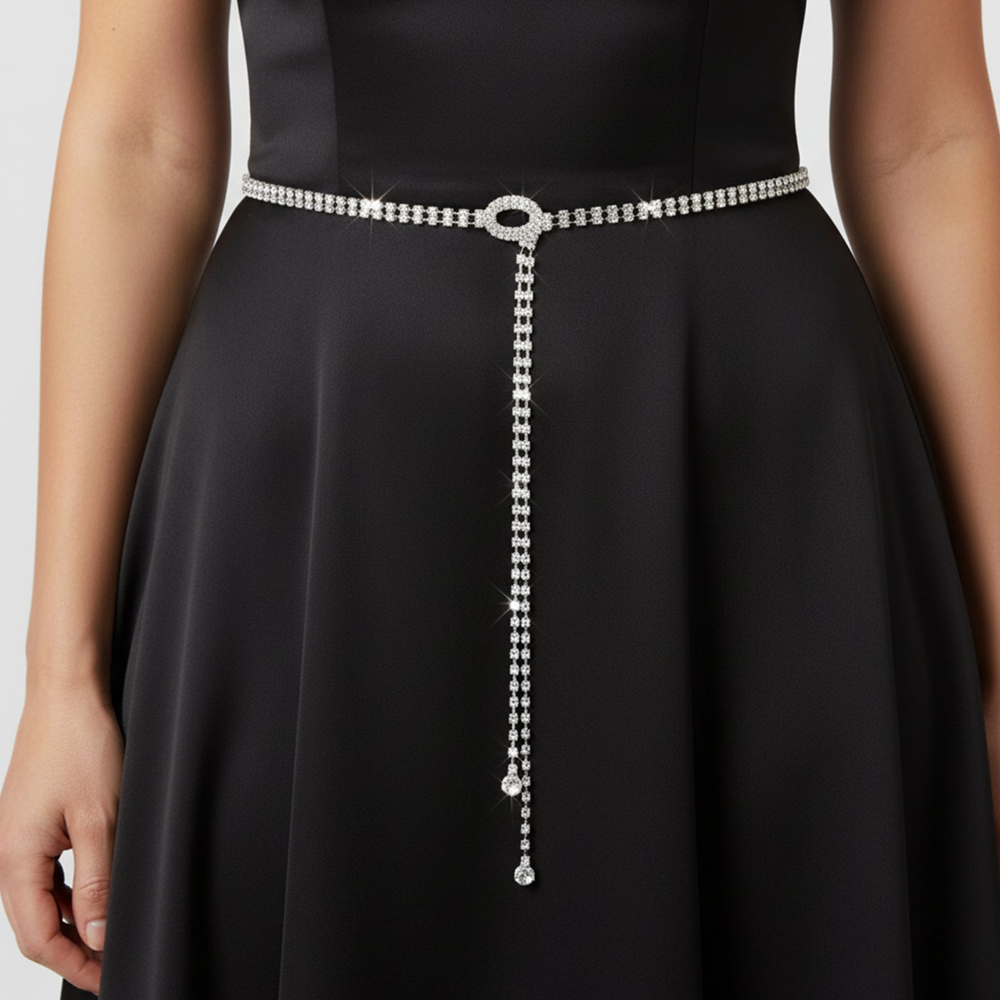 Molain Silver Rhinestone Chain Belt for Women, Adjustable Crystal Bling Belt Rhinestone Sparkly Waist Chain for Dresses Parties