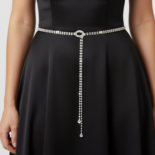 Molain Silver Rhinestone Chain Belt for Women, Adjustable Crystal Bling Belt Rhinestone Sparkly Waist Chain for Dresses Parties
