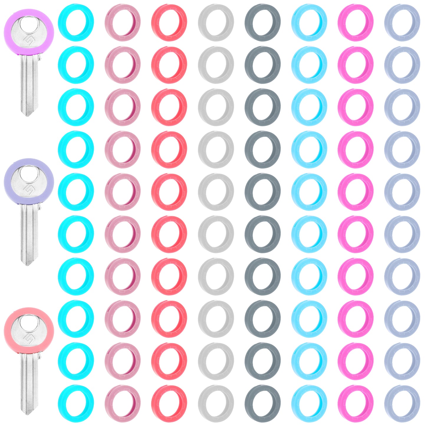 XLIUAX 80 Pcs Key Colorful Caps, 0.9" Round Key Covers Caps Plastic Stretchy Keys Identifier Rings Toppers for Small Regular Flat House Keys(Not Suitable for Square or Odd-Shaped Keys) (Dark)