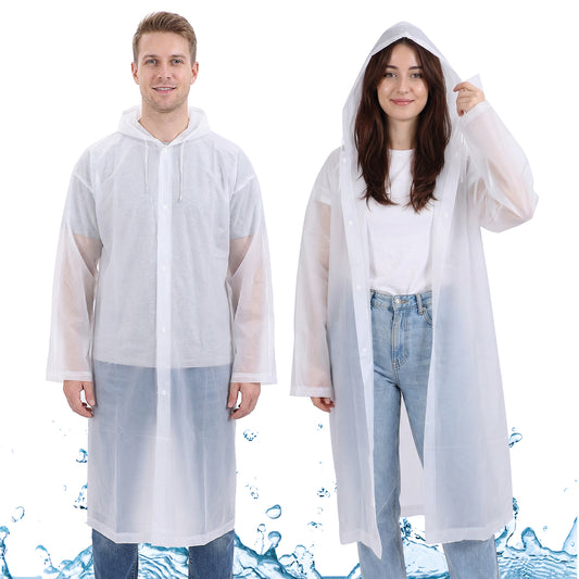 Cobee 2 Pcs Rain Ponchos Raincoats for Adults, Reusable Rain Jackets EVA Rainwear with Hoods Sleeves Waterproof Emergency Poncho for Camping Hiking Travel Outdoor Activities