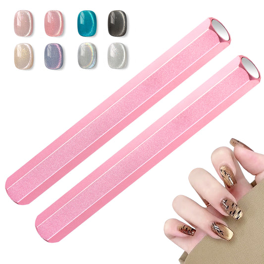 JIYIN 2PCS Cat Eye Magnet for Nails, Hexagonal Design Magnet Stick, Double-Head Nail Magnet Pens Cat Eye Magnet Tool for DIY Home Nail Manicure Design Salon Pink(2PCS)