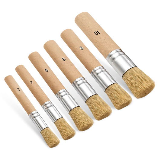 JJUNW 6 Pieces Wooden Stencil Brushes, Stippling Brush Natural Bristle Wooden Handle, Washable Stencils Brushes For Acrylic Oil Watercolor Painting House Painting Diy Crafts 5 Sizes