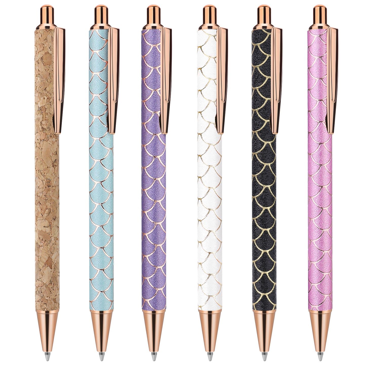 Molain 6 Pcs Bling Sparkly Metal Pens, Retractable Ballpoint Pens Cute Glitter 1.0mm Black Ink Fine Point Gift Pens Writing Journaling Pens for Kids Students Teachers Drawing Gift(Water Drop Pattern)