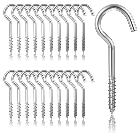 JIEYAO 20 Pcs Manganese Steel Screw-in Hooks, M4 Threaded Hooks 5.04cm/1.98in Rustproof Heavy Duty Cup Hangers for Ceiling Outdoor Indoor(Large)
