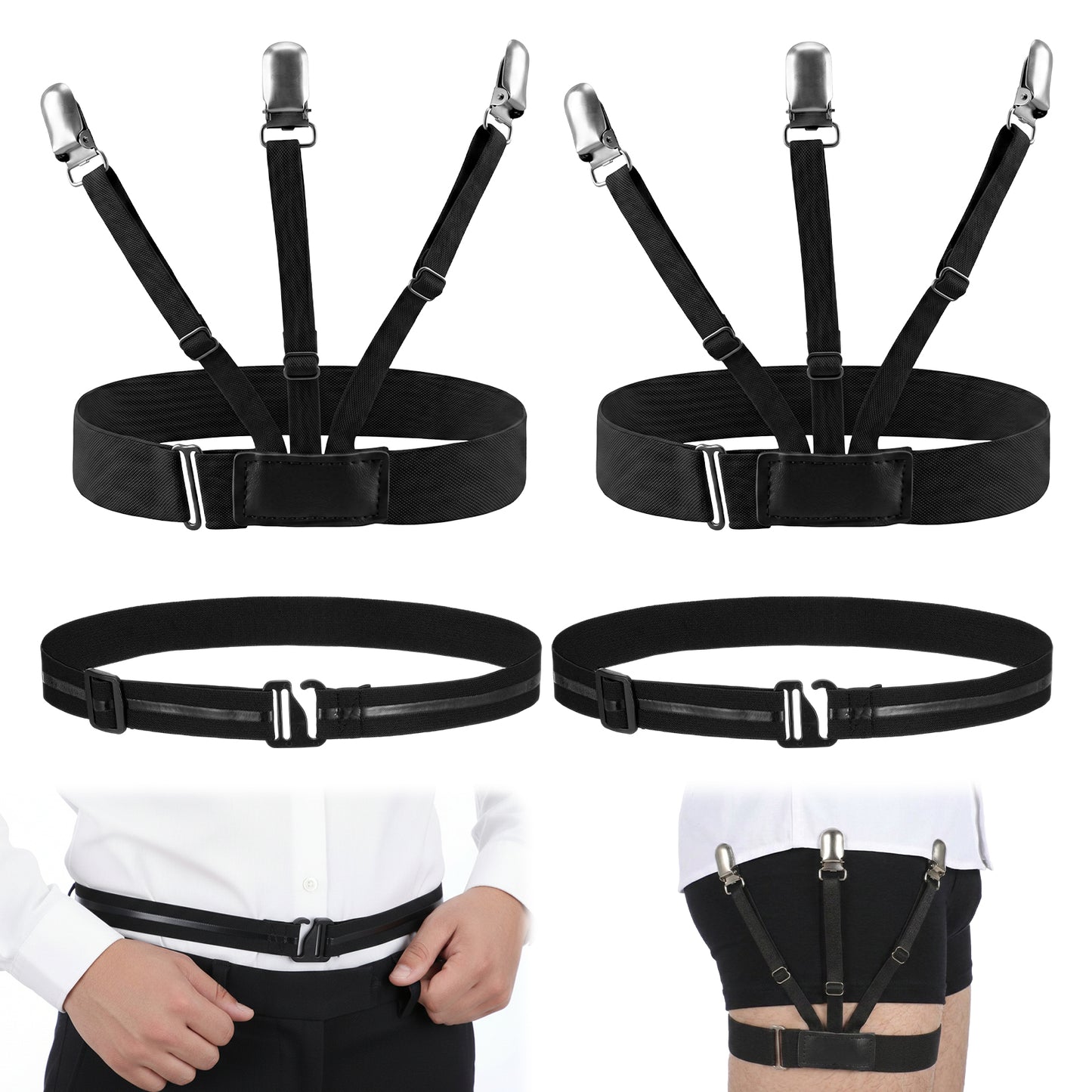 Molain Shirt Stays Set for Men Women, Adjustable Elastic Shirt Garters with Silicone Non-Slip Straps Shirts Holder for Police Uniform and Formal Wear Thigh Shirt's Stay Set