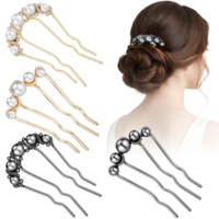 MBAIYO 2Pcs Pearl U-Shaped Hair Pins for Buns, French Pins for Thick Hair Vintage Metal Twist-Style Hair Comb French Twist Hair Forks Metal Hairfork Hair Sticks Hair Accessories for Women (Black/Gold)
