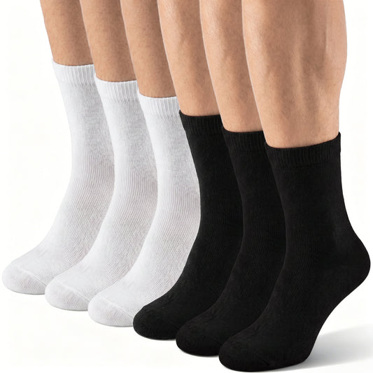 Molain 6Pairs Men's Cotton Socks, White Black Comfortable Breathable Dress Ankle Socks for Office Business Casual, Size UK 6-10