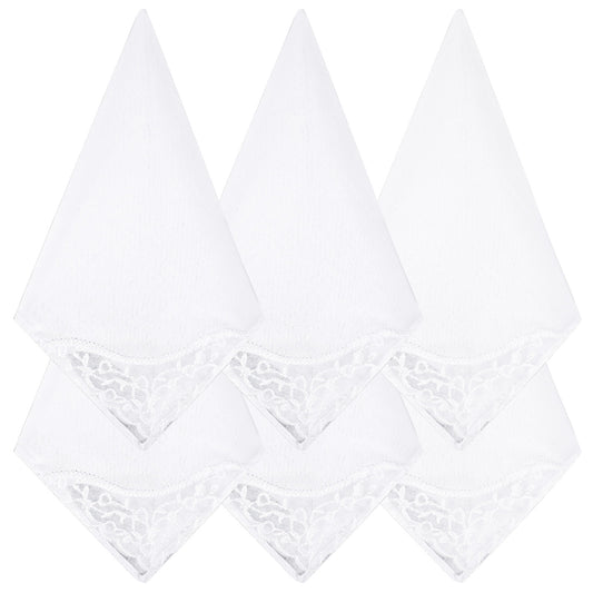 HJZHII 6 Pcs Women Lace Handkerchiefs, Ladies Elegant Embroidered Handkerchief for Wedding Bridal Pure Color Square Hankies