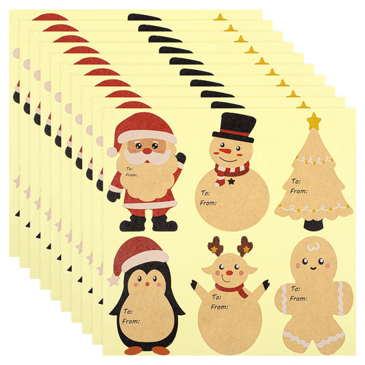 JIEYAO Christmas Gift Tags Stickers, 60 Pcs Self-Adhesive Xmas Gift Labels, Santa Kraft Paper Stickers Christmas Name Tags Sticker for Christmas Holiday Presents Gift Box Decorations