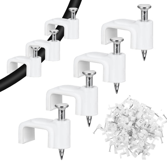 Andibro 100pcs White Cable Clips,10mm Wire Wall Clips with Steel Nails Ethernet Cable Clips Clips Cable Tacks Coax Cable Clips for Wire Ethernet Cable(10mm)