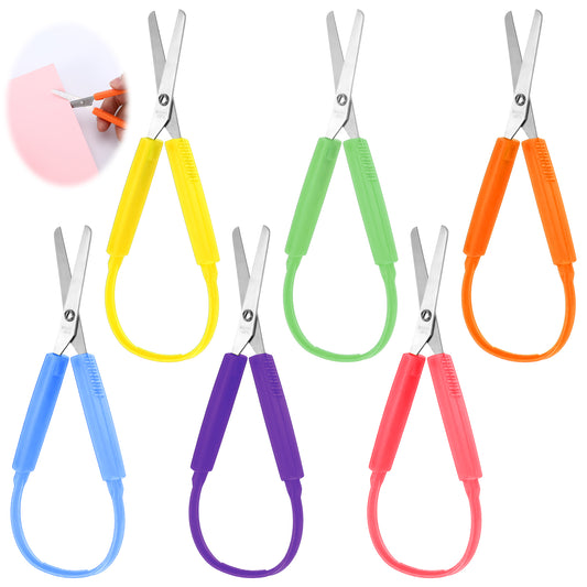 IANFAN Adaptive Scissors for Kids, 6 Packs Mini Loop Scissors 5.4 Inch Self-Opening Safety Scissor, Ambidextrous Adaptive Design Right & Left Handed Easy Grip for Toddlers Children Special Needs