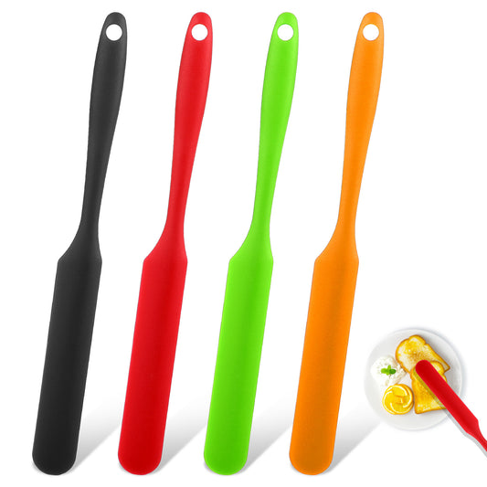 AOZUO Jar Spatula, 4pcs Silicone Sourdough Spatula Kitchen Rubber Jam Spreader Cake Cream Butter Jar Scraper with Long Handle for Blenders Cooking Baking Icing Stirring Mixing Tools