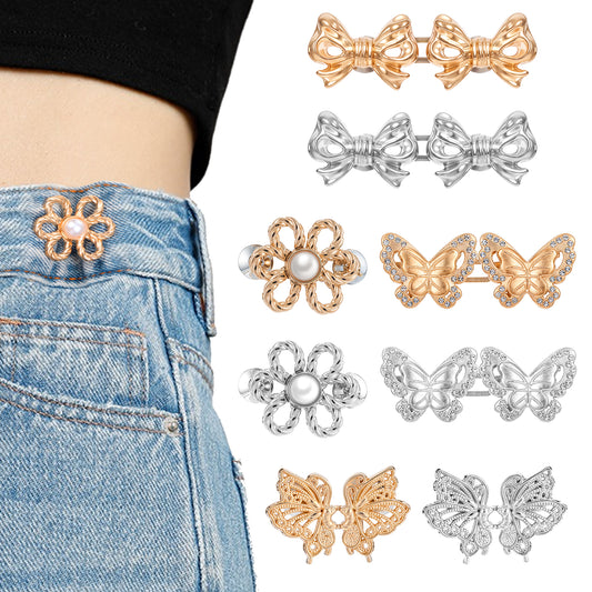 JIEYAO 8 Sets Pant Waist Tightener, 4 Style Jean Buttons for Loose Jeans, Adjustable Waist Buckle Set No Sewing Required Pants Clips Tightening Waistband Tightener for Pants Jeans Skirts Accessories