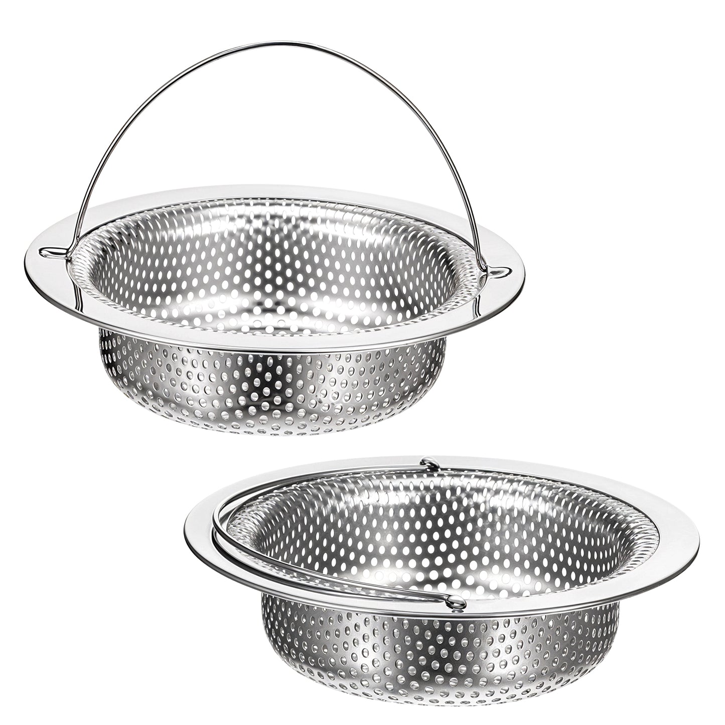 AOZUO Pack of 2 Sink Strainers, Kitchen Sink, Strainer for Sink with Handle, Stainless Steel Drain Strainer, Kitchen Sink, Sink Strainer for Kitchen, Food Waste for Bathroom, Hair Catcher, Shower