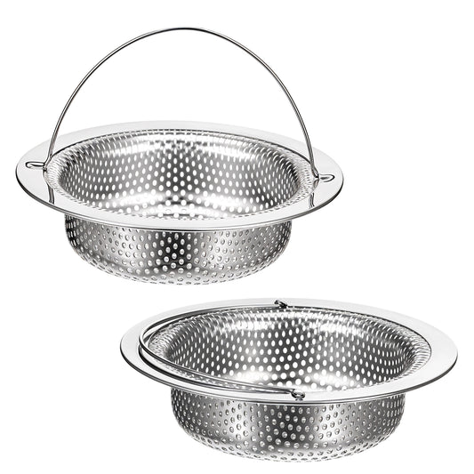AOZUO Pack of 2 Sink Strainers, Kitchen Sink, Strainer for Sink with Handle, Stainless Steel Drain Strainer, Kitchen Sink, Sink Strainer for Kitchen, Food Waste for Bathroom, Hair Catcher, Shower