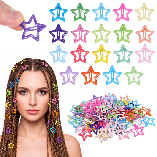 HJZHII 150 Pcs Star Hair Clips, Colorful Snap Hair Clips Non-Slip Star HairBarrettes Metal HairBarrettes Accessories for Women
