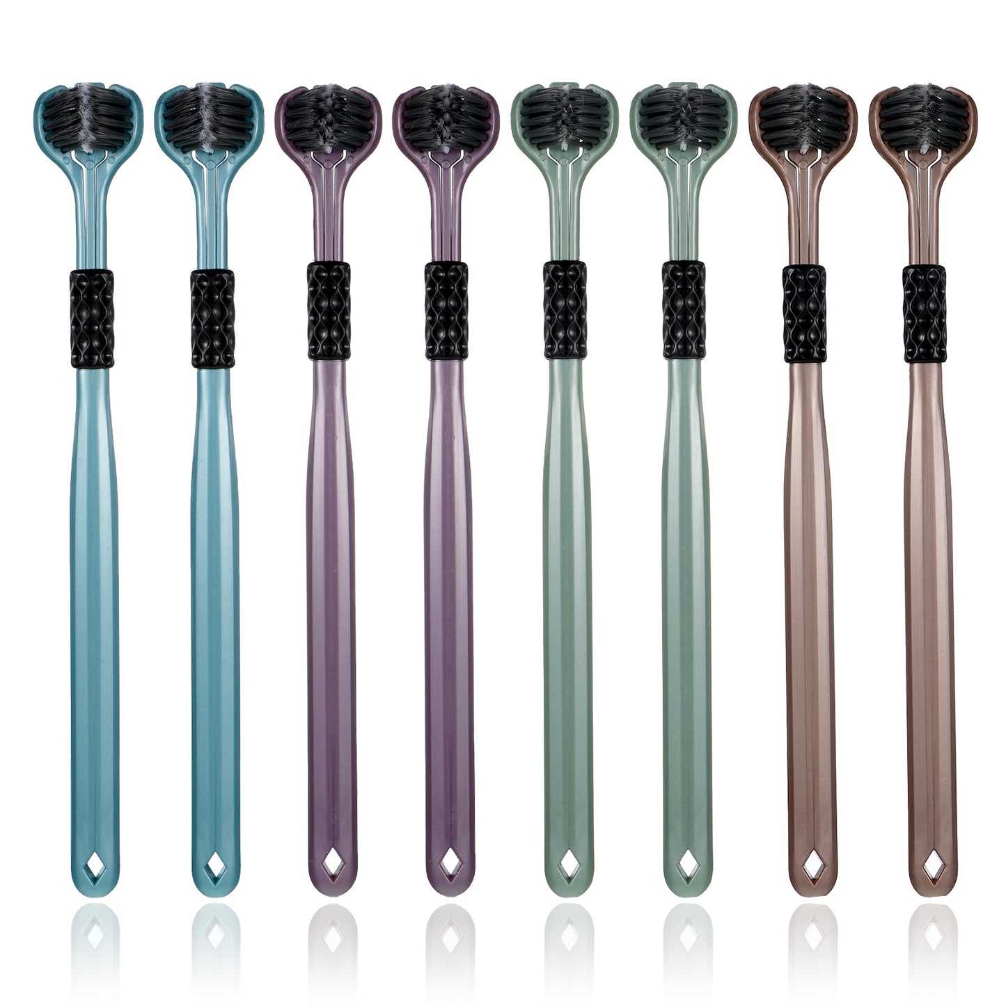 SULIKJHUI 8 Pcs 3 Sided Toothbrush, Autistic Toothbrush with Soft Bristles, 360° Cleaning & Ergonomic Handle, Dental Care Set for Kids & Adults, Travel Friendly (Blue, Brown, Green, Purple)