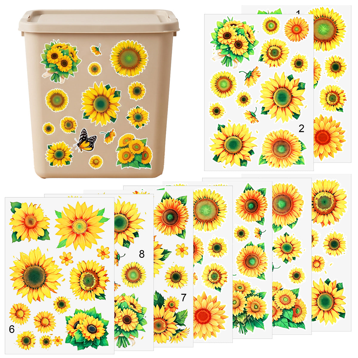 GEEHUA Wheelie Bin Stickers Flowers, 9 Sheets Opaque Daisy Decorative