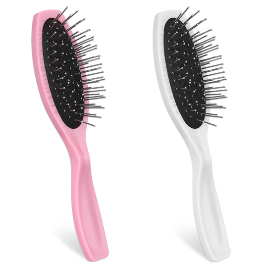 JIYIN 2 Pcs Wig Brushes for Synthetic Hair, Professional Steel Comb for Synthetic Wigs Portable Brush Comb Long Short Hair Brush wire hair brush Hair Extension Brushes for Women(White+Pink)
