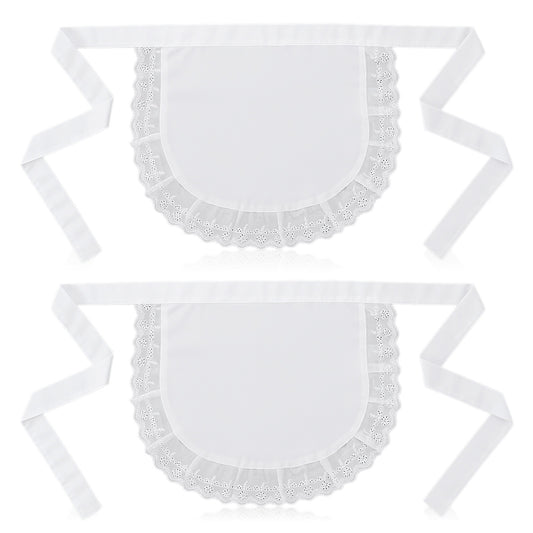 Bewudy 2PCS Maid Apron, Cosplay Waist Apron White Lace Half Aprons Puffy Tight Costume Maid Half Aprons for Women Girls Cosplay Costumes Dress Accessory