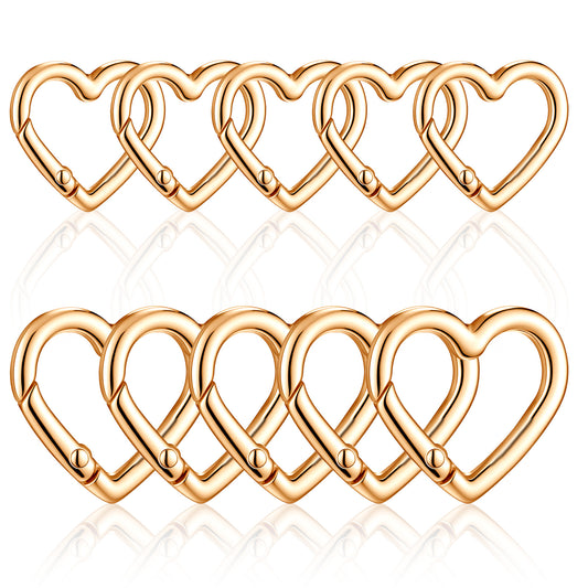 cobee 10-Pack Heart Carabiner Clips, Gold heart-shaped buckles, Metal Key Ring Cute Lightweight Keychain Accessories Spring Snap Clasp Hook for Backpack Bag Purse DIY Accessories