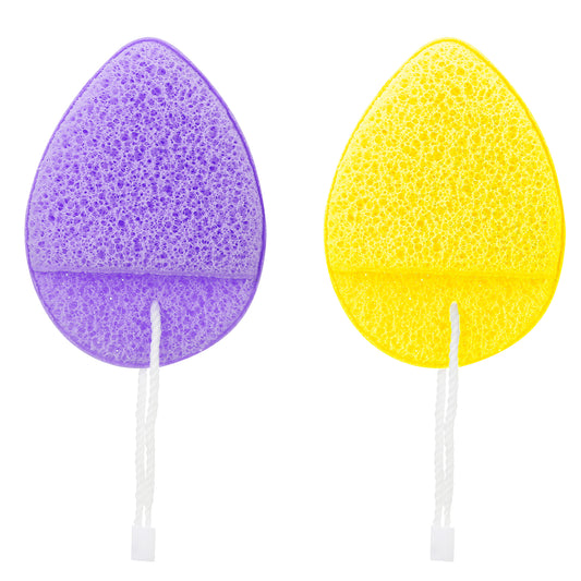 Molain 2 PCS Gentle Facial Sponge, Compressed Facial Sponges Wash Reusable Puff for Daily Face Removes Deep Down Dirt & Makeup, Glove Bath Sponge Gentle Exfoliating Pads(Purple+Yellow)