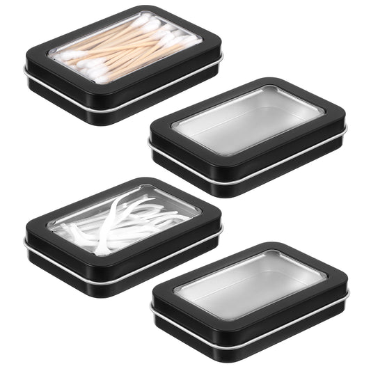 MBAIYO 4Pcs Cotton Swab Holder for Travel, Portable Floss Picks Case with Dustproof Lid Refillable Floss Pick Dispenser Travel Flosses Picks Case with Dustproof Lid for Cotton Swabs Hair Ties(Black)