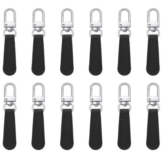 LXUEJIE 12 Pack Zipper Pull Replacement Leather Handle, Detachable Zipper Repair Tab for Backpacks, Suitcases, Luggage, Jackets, Purses, Handbags(Black)