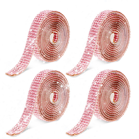 Bewudy 4 Yards Self Adhesive Rhinestone Ribbons, Sliver Glitter Ribbon Rhinestone Strips, Bling Rhinestone Tape Rinstonestone for Arts and Crafts, Birthday Party Christmas Decorations(Pink)