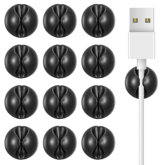 HJZHII 12PCS Cable Clips, Adhesive Cord Cable Clips Cord Holder for Nightstand Cord Organizer Data Cable Holders Black Wire Clips for Nightstand Desk Office or Mouse Wire Management