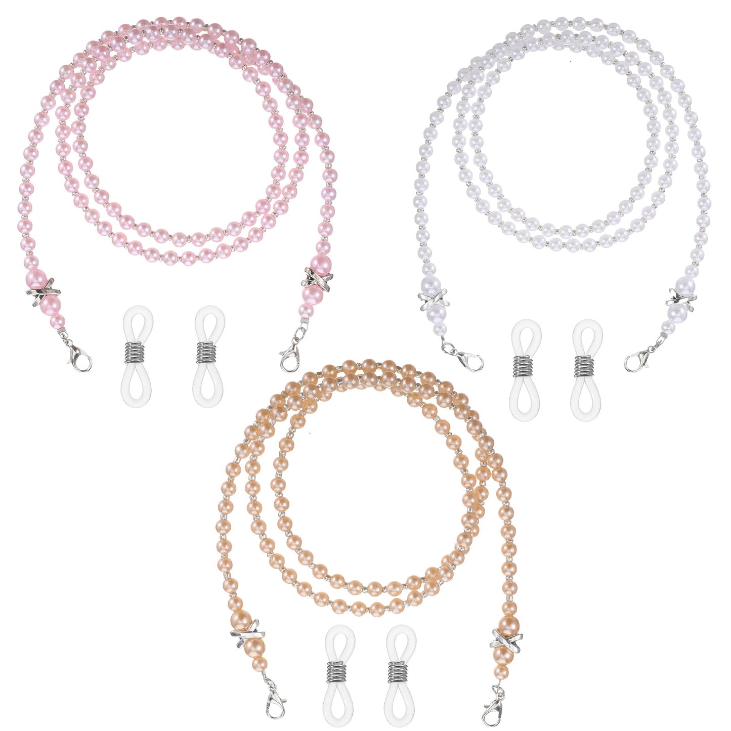 TIESOME 3 Pcs Chain for Glasses Women, Beaded Eyeglass Chains for Women, Pearl Acrylic Sunglasses Neck Cord, Eyewear Strap Retainer Around Neck (White, Pink, Champagne)