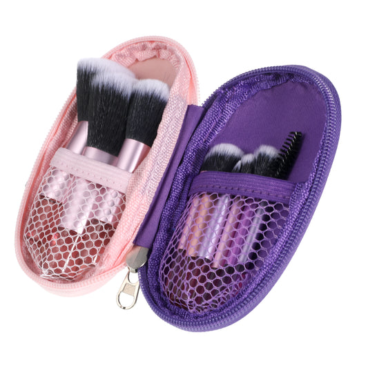 HJZHII 10 Pcs Mini Travel Makeup Brush Set with Pouch, Pink Portable Mini Makeup Brushes for Foundation Eyeshadow Blush Contour Compact Cosmetic Brushes Essentials for Women Girls On The Go